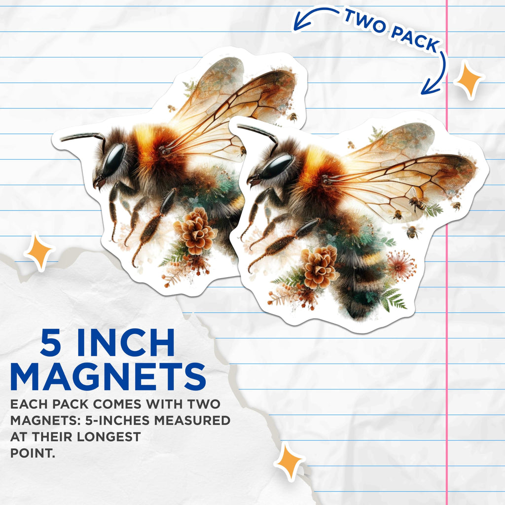 (2 Pack) Honey Bee Magnets - Floral Bee Decor - Insect Lover Refrigerator Magnets - 5" On Longest Side - Premium Magnet - for Cars, Refrigerators, Toolboxes, Lockers - Made in USA - MAG14255