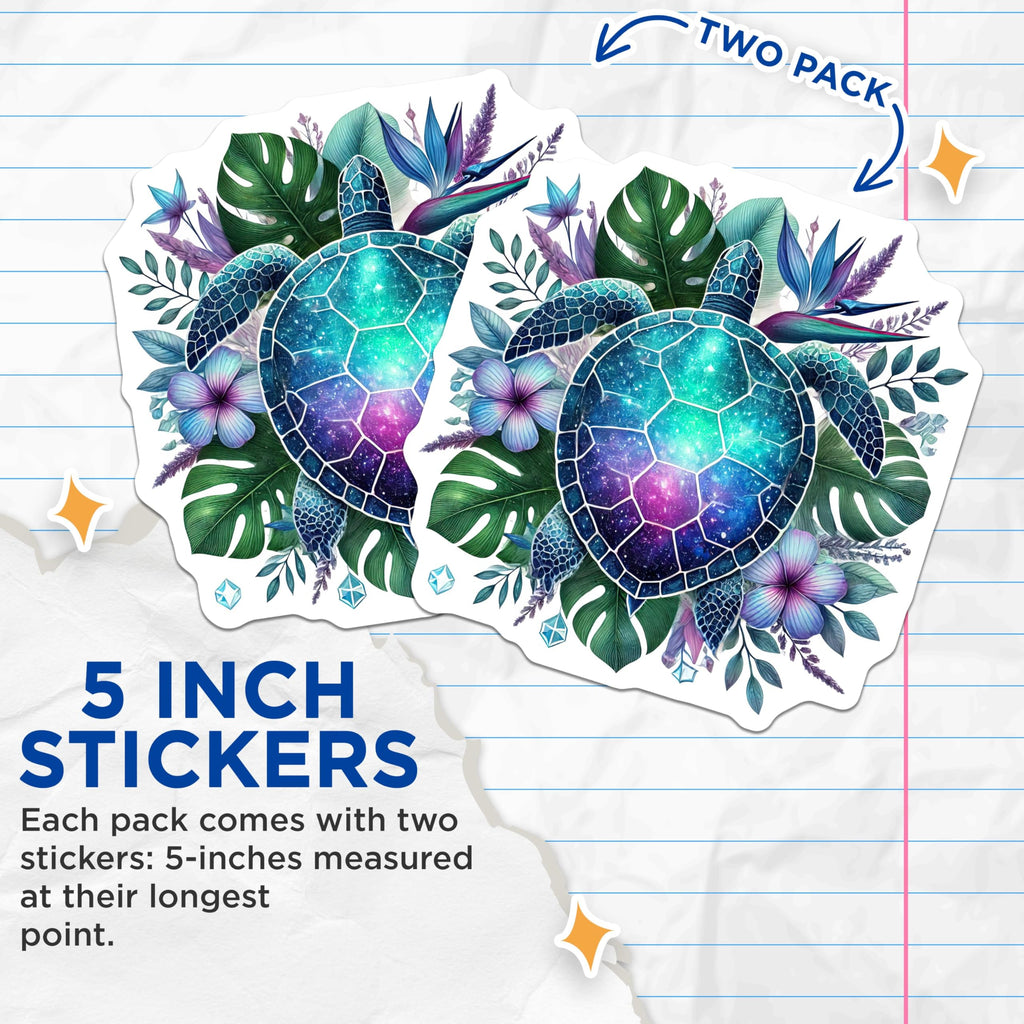 (2 Pack) Sea Turtle Stickers - Ocean Animal Decals - Nature Vinyl Stickers for Laptop and Water Bottle - 5" On Longest Side - Sticks to Smooth Flat Surfaces - Made in USA - BMCS4500