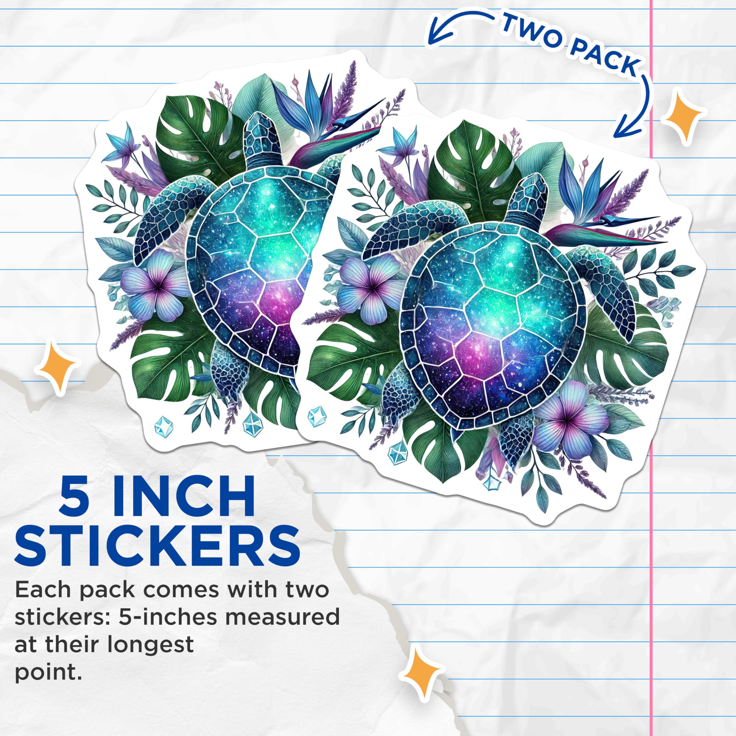 (2 Pack) Sea Turtle Stickers - Ocean Animal Decals - Nature Vinyl Stickers for Laptop and Water Bottle - 5" On Longest Side - Sticks to Smooth Flat Surfaces - Made in USA - BMCS4500