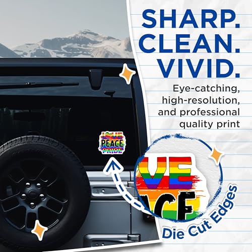 (2 Pack) Love Peace Pride Stickers - Rainbow LGBTQ - Equality Decals - 5" On Longest Side - Sticks to Smooth Flat Surfaces - Made in USA - BMCS9196