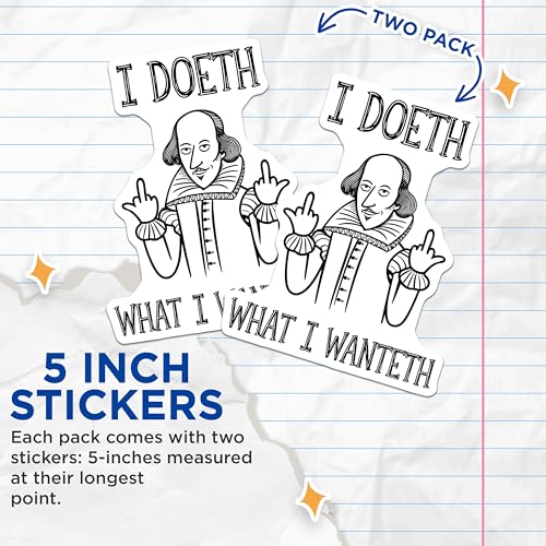 (2 Pack) Shakespeare Meme Stickers - Funny Middle Finger Stickers - Classical Literature Humor Stickers - 5" On Longest Side - Sticks to Smooth Flat Surfaces - Made in USA - BMCS5607