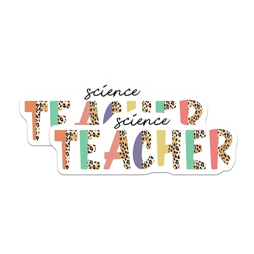 (2 Pack) Science Teacher Stickers - Leopard Print - Science Classroom Decor - 5" On Longest Side - Sticks to Smooth Flat Surfaces - Made in USA - BMCS7838