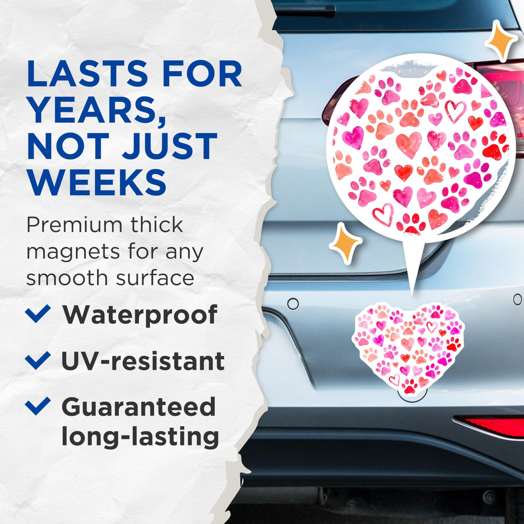 (2 Pack) Heart Paw Print Magnets - Dog Lover Decor - Animal Paw Magnets - 5" On Longest Side - Premium Magnet - for Cars, Refrigerators, Toolboxes, Lockers - Made in USA - MAG14319