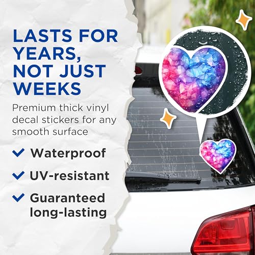 (2 Pack) Geometric Heart Stickers - Colorful Pattern - Artistic Design Stickers for Laptops - 5" On Longest Side - Sticks to Smooth Flat Surfaces - Made in USA - BMCS6638