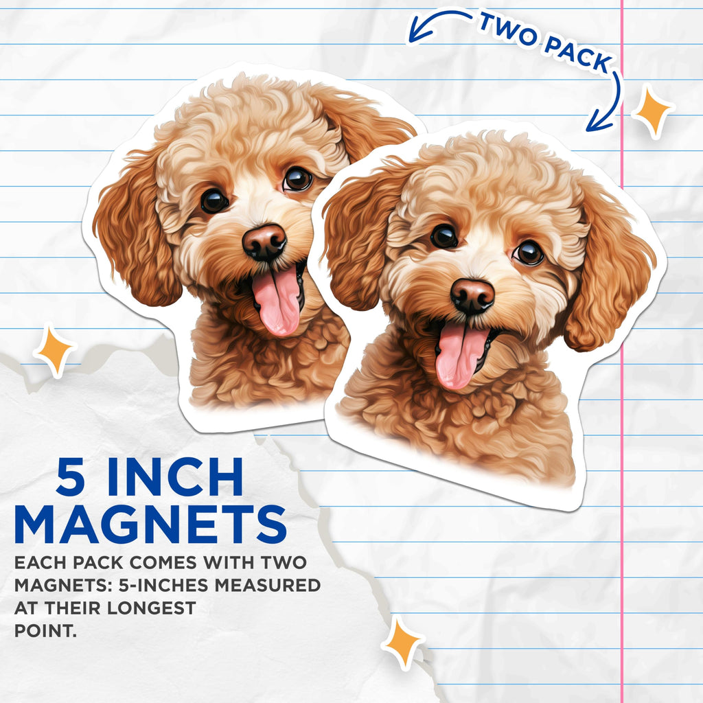 (2 Pack) Poodle Puppy Magnets - Adorable Dog Decor - Cute Pet Refrigerator Accessory - 5 Inches On Longest Side - Thick Durable Magnet - Made in USA - MAG24599