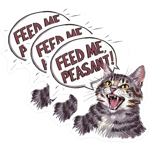 (3 Pack) Funny Cat Decals - Feed Me Peasant - Sassy Feline Stickers - 3 Inches On Longest Side - Easy Peel & Apply - Made in USA - 3MCS7509