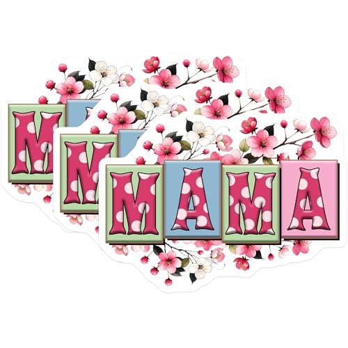 (3 Pack) Mama Floral Decals - Mother's Day - Cute Mama Letters - 3 Inches On Longest Side - Easy Peel & Apply - Made in USA - 3MCS6938
