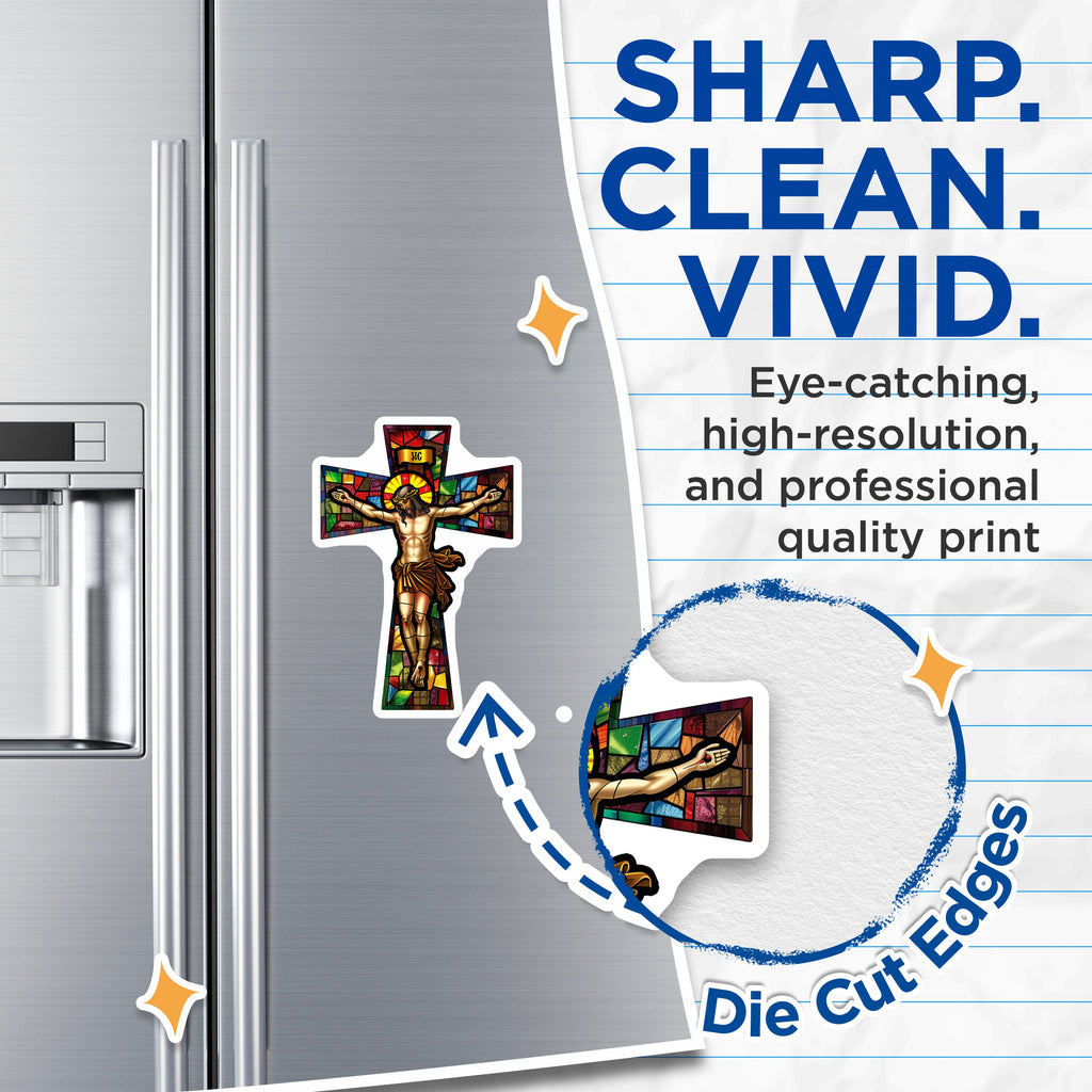 (2 Pack) Stained Glass Crucifix Magnets - Jesus Christ Religious Decor - Christian Faith Inspiration - 5 Inches On Longest Side - Thick Durable Magnet - Made in USA - MAG38376
