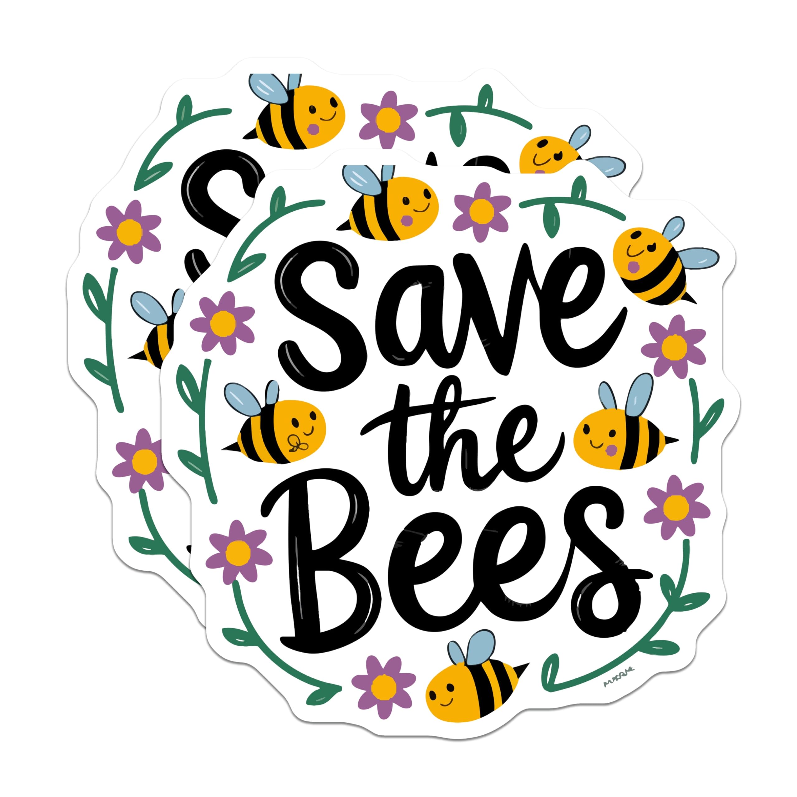 (2 Pack) Save the Bees Magnets - Environmental Awareness - Cute Pollinator Art - Fridge Kitchen Decor - 5 Inches On Longest Side - Thick Durable Magnet - Made in USA - MAG20299