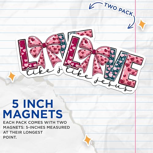 (2 Pack) Love Like Jesus Magnets - Heart Decorations - Inspirational Quotes - Christian Home Decor - 5" On Longest Side - for Cars, Fridges, Toolboxes - Made in USA - MAG7098