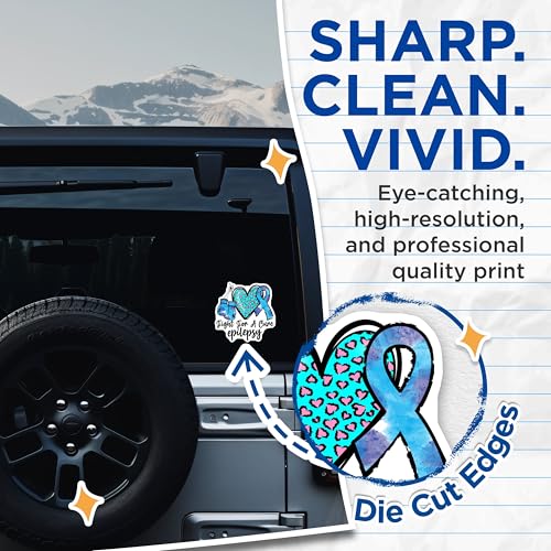 (2 Pack) Fight for a Cure Epilepsy Stickers - Awareness Stickers for Epilepsy - Support Stickers for Epilepsy Research - 5" On Longest Side - Sticks to Smooth Flat Surfaces - Made in USA - BMCS4292