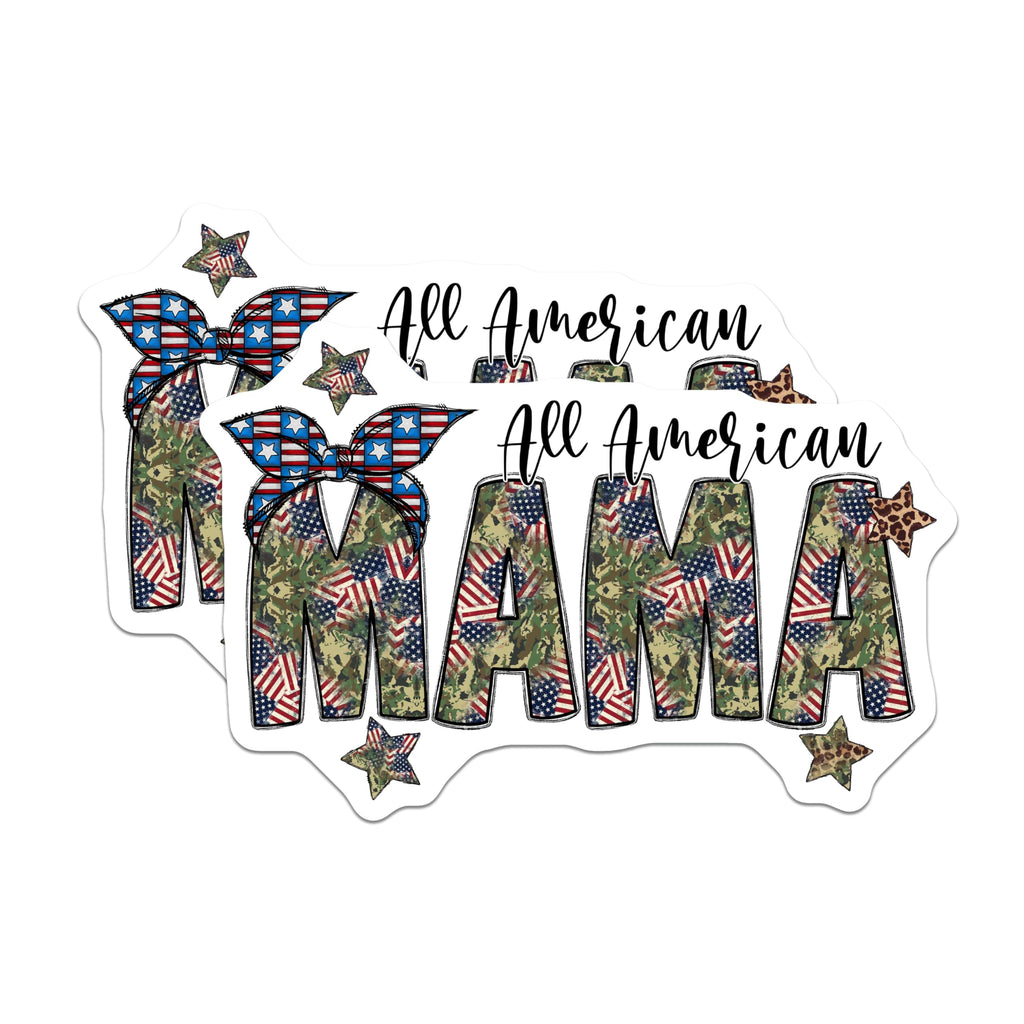 (2 Pack) All American Mama Magnets - Patriotic Flag Decor - Camouflage Mom Style - USA Spirit Accent for Mothers - 5 Inches On Longest Side - Thick Durable Magnet - Made in USA - MAG23477