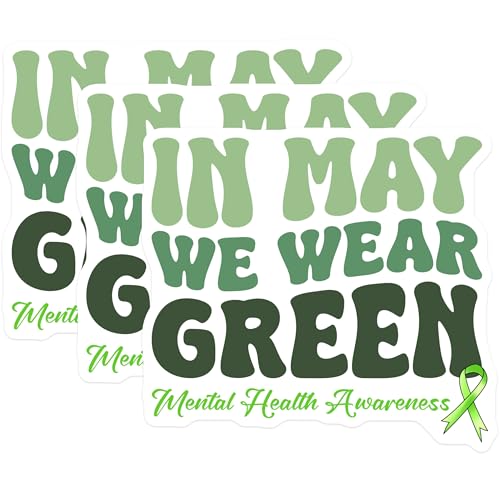 (3 Pack) Mental Health Decals - Green Ribbon Awareness - Motivational Stickers - 3 Inches On Longest Side - Easy Peel & Apply - Made in USA - 3MCS7003