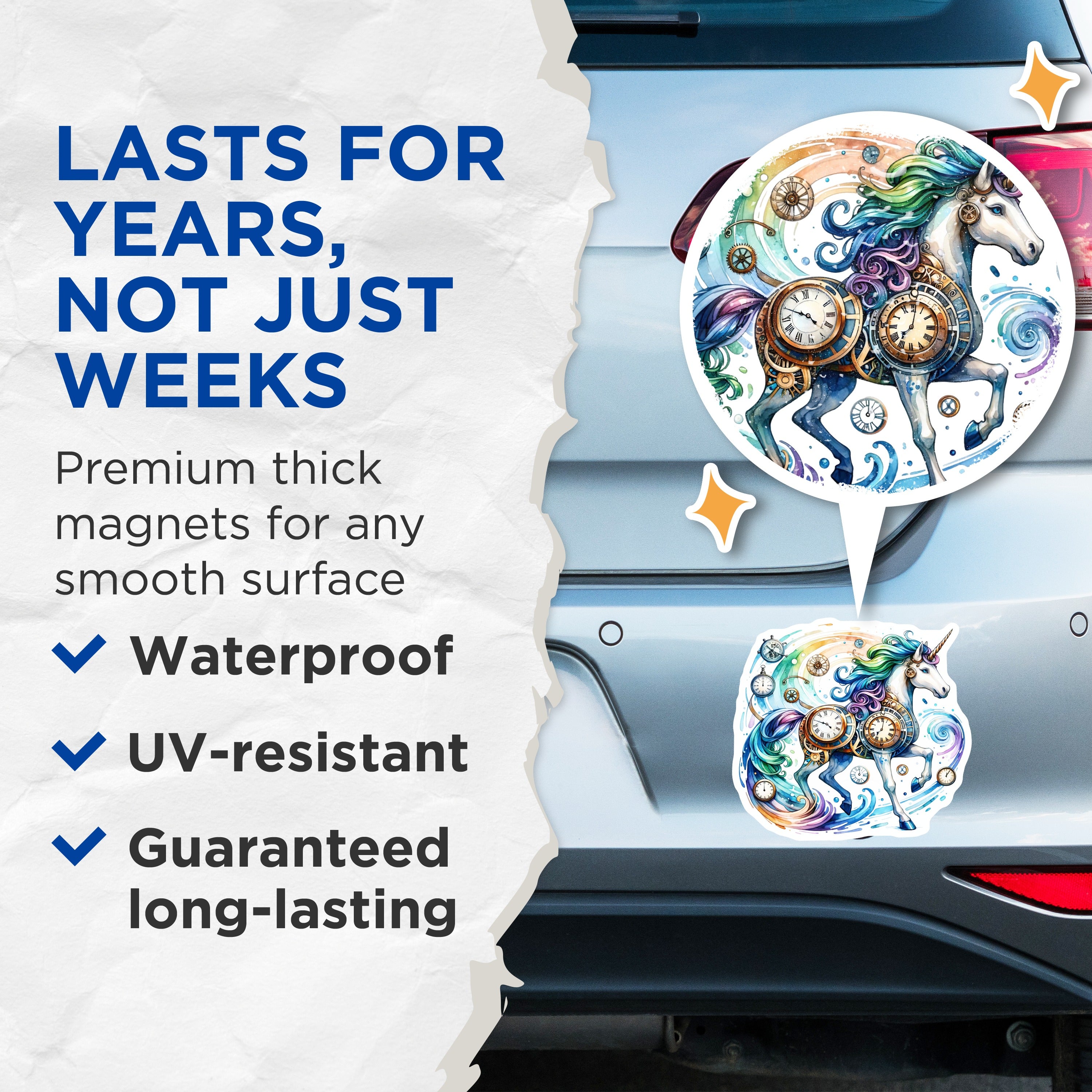 (2 Pack) Steampunk Unicorn Magnets - Clockwork Fantasy Art - Rainbow Magical Creature - 5 Inches On Longest Side - Thick Durable Magnet - Made in USA - MAG37041