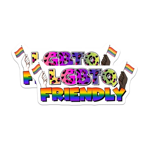 (2 Pack) LGBTQ Friendly Stickers - Rainbow Flag - Diversity Pride - 5" On Longest Side - Sticks to Smooth Flat Surfaces - Made in USA - BMCS8282