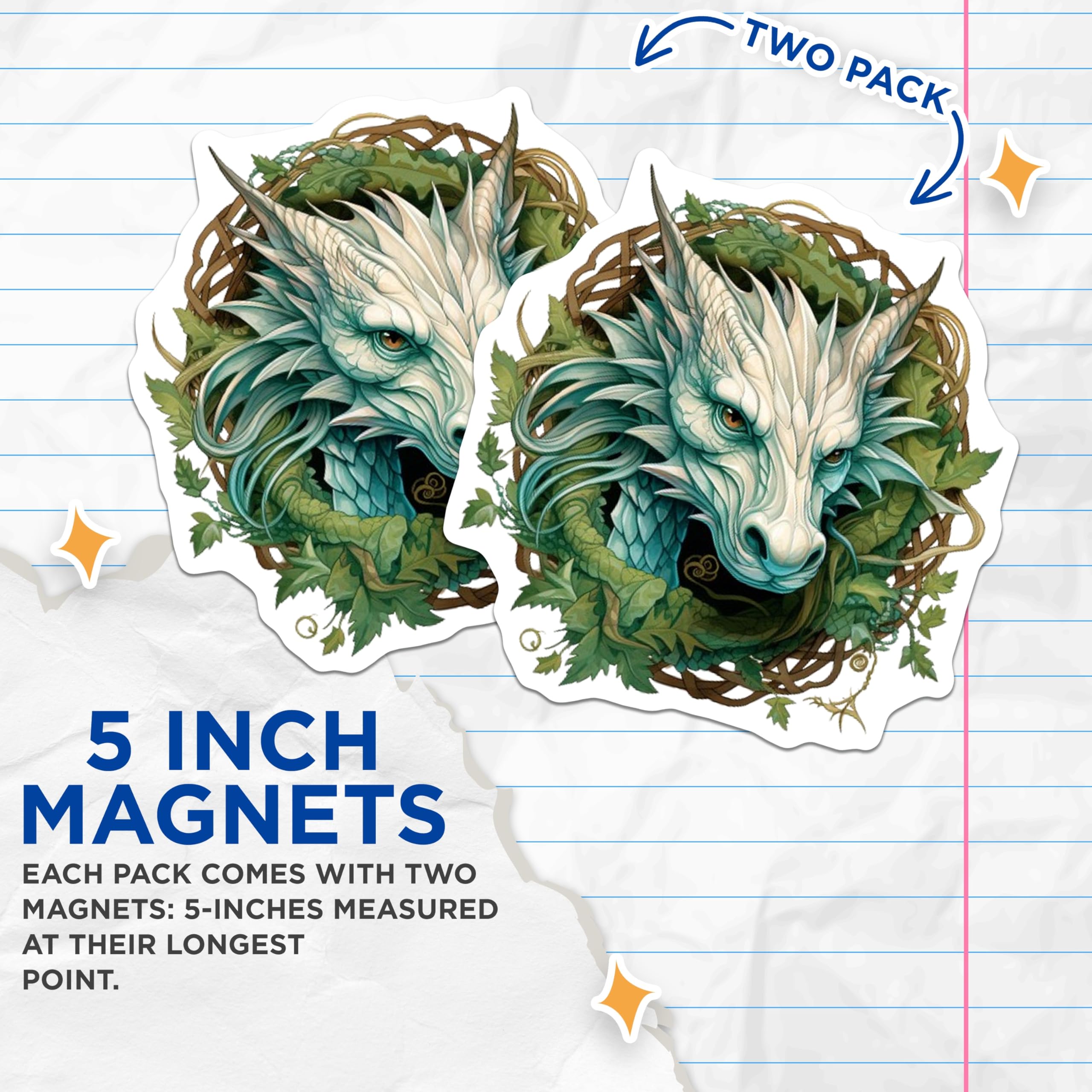 (2 Pack) White Dragon Magnets - Mythical Creature Decor - Fantasy Art Magnets - Nature Inspired Design - D&D RPG Gamer - 5 Inches On Longest Side - Thick Durable Magnet - Made in USA - MAG28884