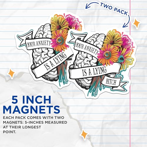 (2 Pack) Inspirational Brain and Flowers Magnets - Motivational Quote - 5" On Longest Side - for Cars, Fridges, Toolboxes - Made in USA - MAG7676