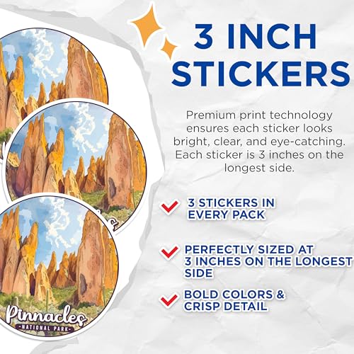 (3 Pack) Pinnacles National Park Decals - California National Park - Laptop Decal - 3 Inches On Longest Side - Easy Peel & Apply - Made in USA - 3MCS0506
