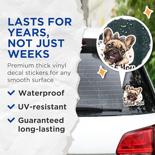 (2 Packs) I Woof You Pug Stickers - Decals - 5 Inches On Longest Side - Premium Vinyl Decal - Sticks to Any Smooth Flat Surface - Made in USA - BMCS2341