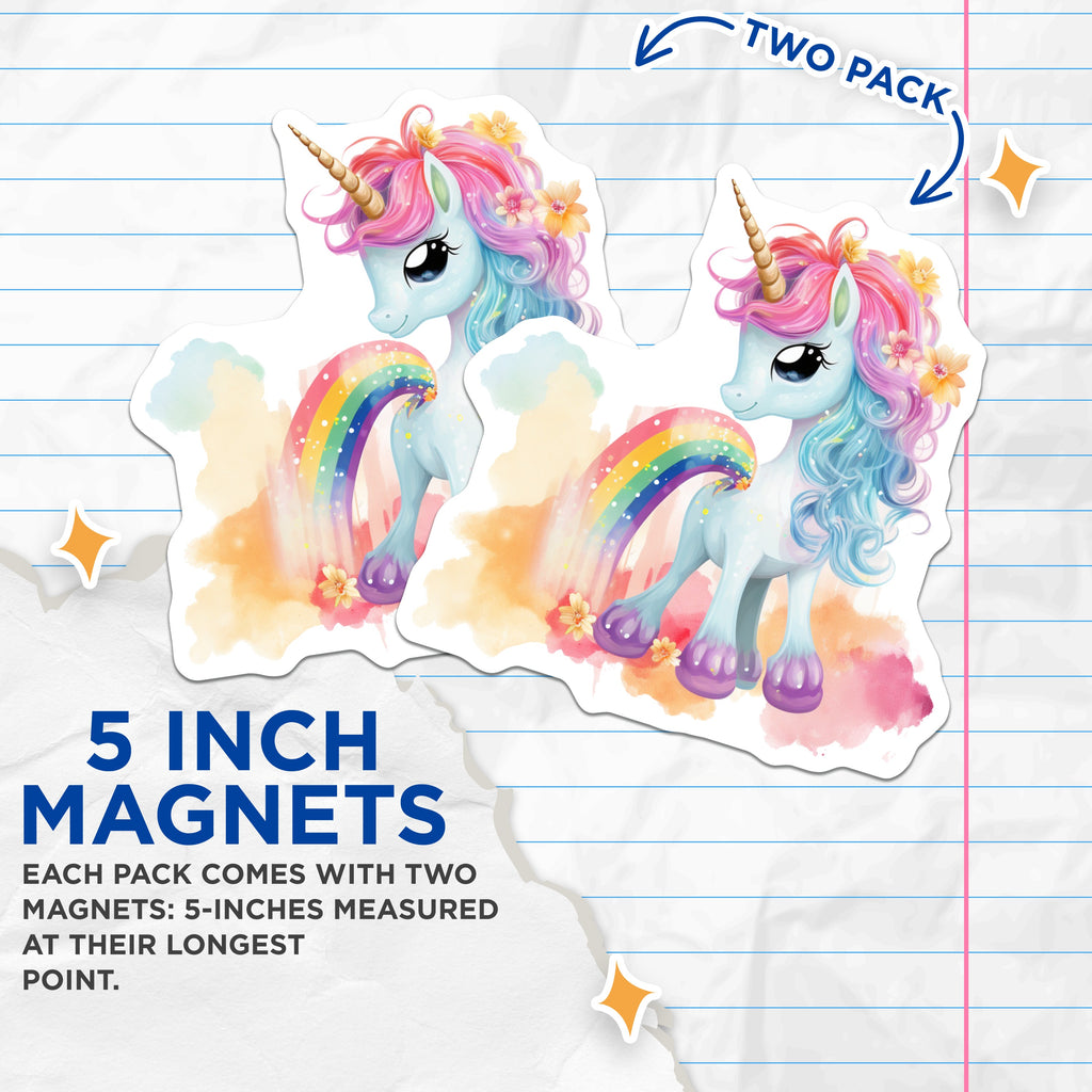 (2 Pack) Cute Unicorn Rainbow Magnets - Enchanting Fantasy Refrigerator Decor - Magical Nursery Bedroom Locker Magnets - 5 Inches On Longest Side - Thick Durable Magnet - Made in USA - MAG39001