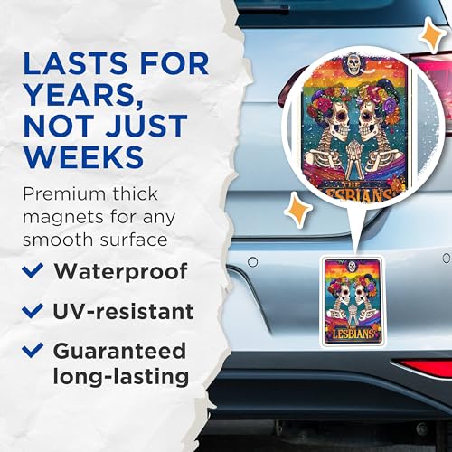 (2 Pack) The Lesbians Magnets - Day of The Dead - Skeleton Couple Rainbow Art Magnets for Refrigerator - 5" On Longest Side - for Cars, Fridges, Toolboxes - Made in USA - MAG4471