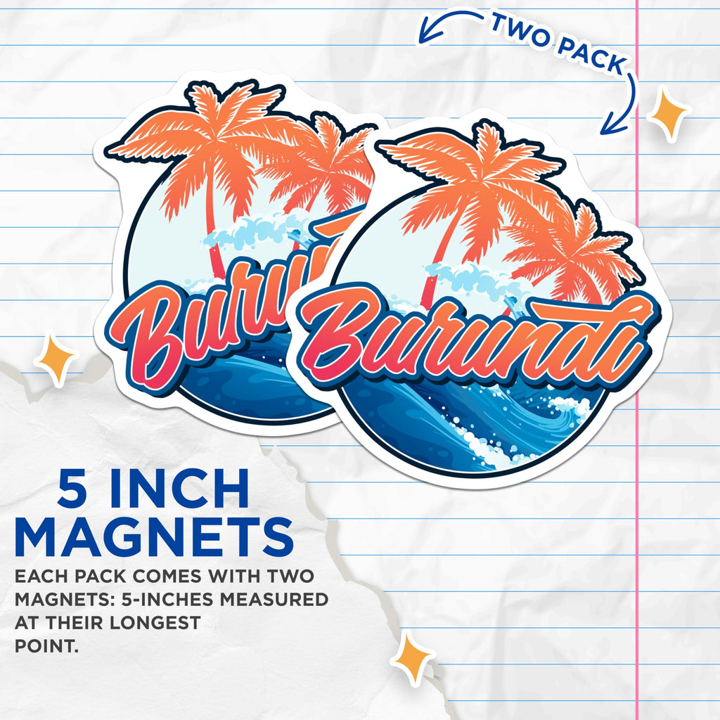 (2 Pack) Burundi Travel Souvenir Magnets - Tropical Palm Tree Ocean Wave - African Country Beach Vacation Decor - 5 Inches On Longest Side - Thick Durable Magnet - Made in USA - MAG19192