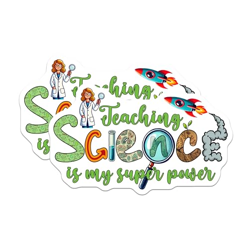 (2 Pack) Teaching Science Stickers - Science Teacher Sticker - Super Power Scientist Stickers - 5" On Longest Side - Sticks to Smooth Flat Surfaces - Made in USA - BMCS5667