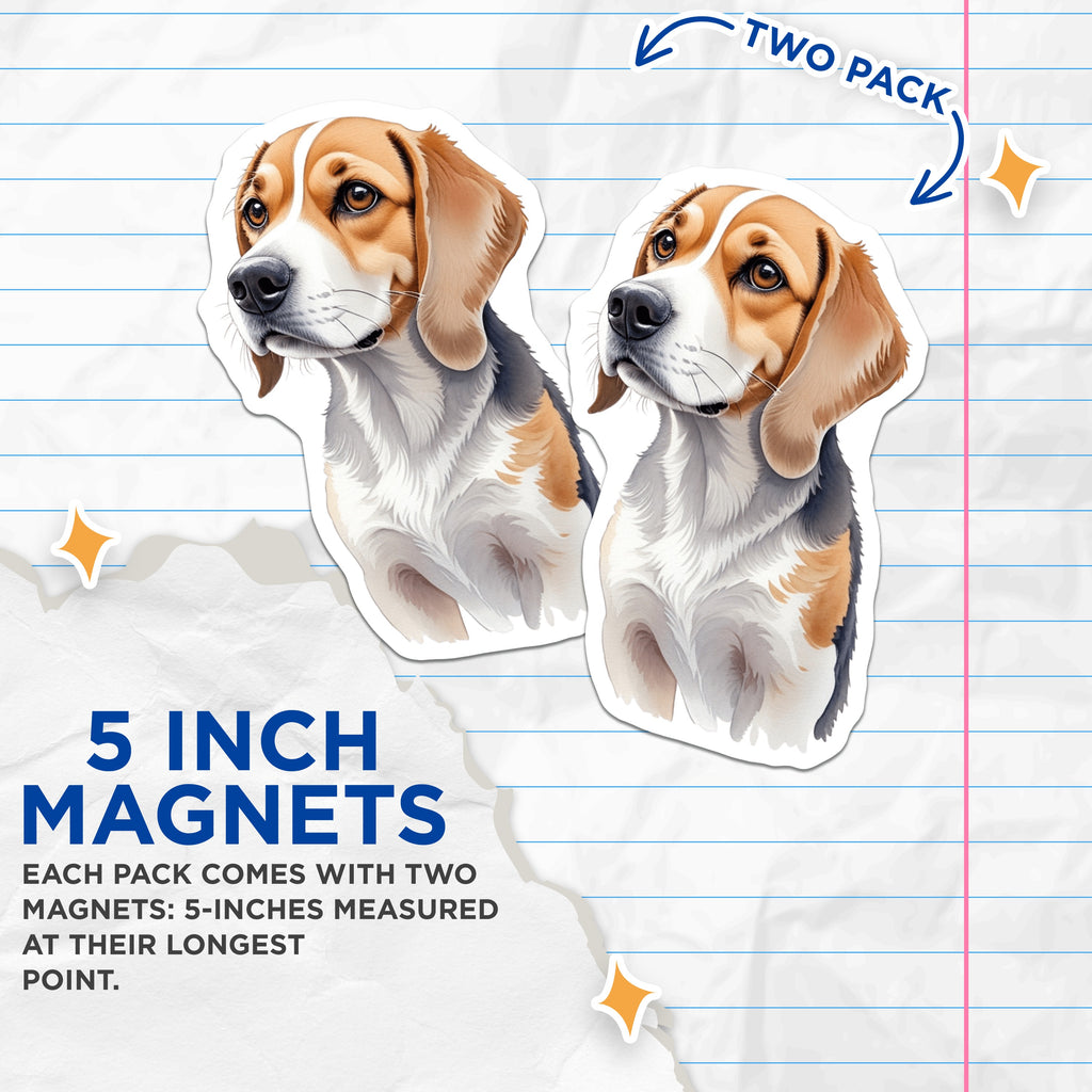 (2 Pack) Beagle Dog Magnets - Cute Pet Art Magnet - Dog Lover Refrigerator Decor - Animal Illustration Magnets for Fridge or Locker - 5" - Thick Durable Magnet - Made in USA - MAG39185