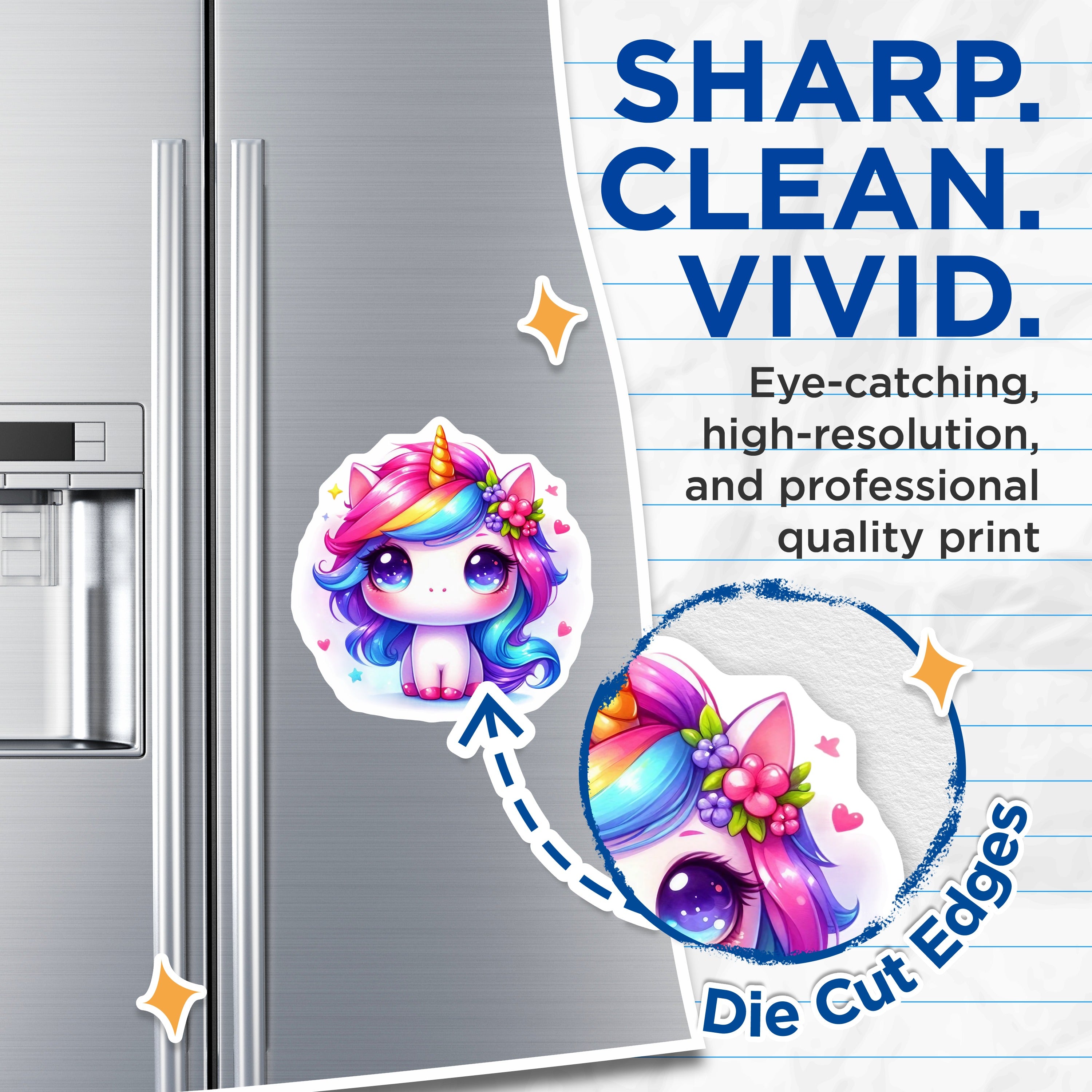 (2 Pack) Cute Unicorn Magnets - Rainbow Mane Fridge Decor - Fantasy Kawaii Art - 5 Inches On Longest Side - Thick Durable Magnet - Made in USA - MAG36515