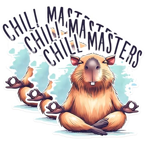 (3 Pack) Capybara Decals - Chill Masters Animal Sticker - Yoga Rodent Laptop Decal - 3 Inches On Longest Side - Easy Peel & Apply - Made in USA - 3MCS1485
