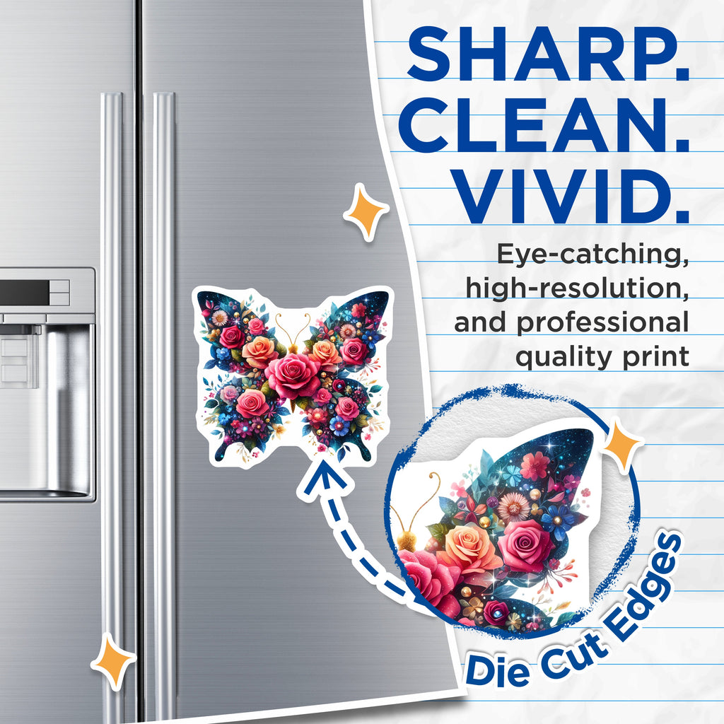 (2 Pack) Floral Butterfly Magnets - Enchanted Rose Design - Whimsical Refrigerator Decor - 5 Inches On Longest Side - Thick Durable Magnet - Made in USA - MAG37633