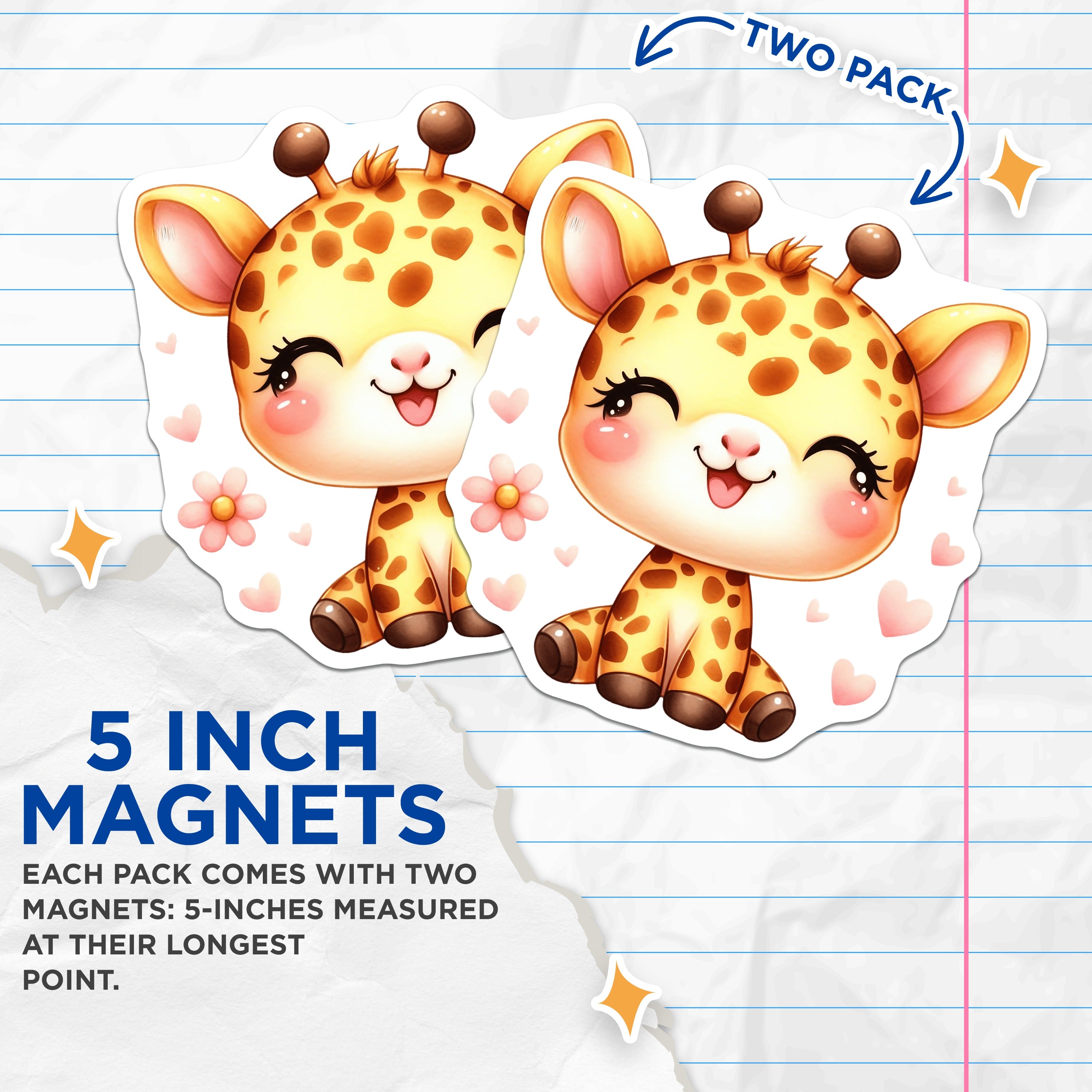 (2 Pack) Cute Baby Giraffe Magnets - Adorable Nursery Animal Decor - Kawaii Fridge Locker Accessory - 5 Inches On Longest Side - Thick Durable Magnet - Made in USA - MAG38372