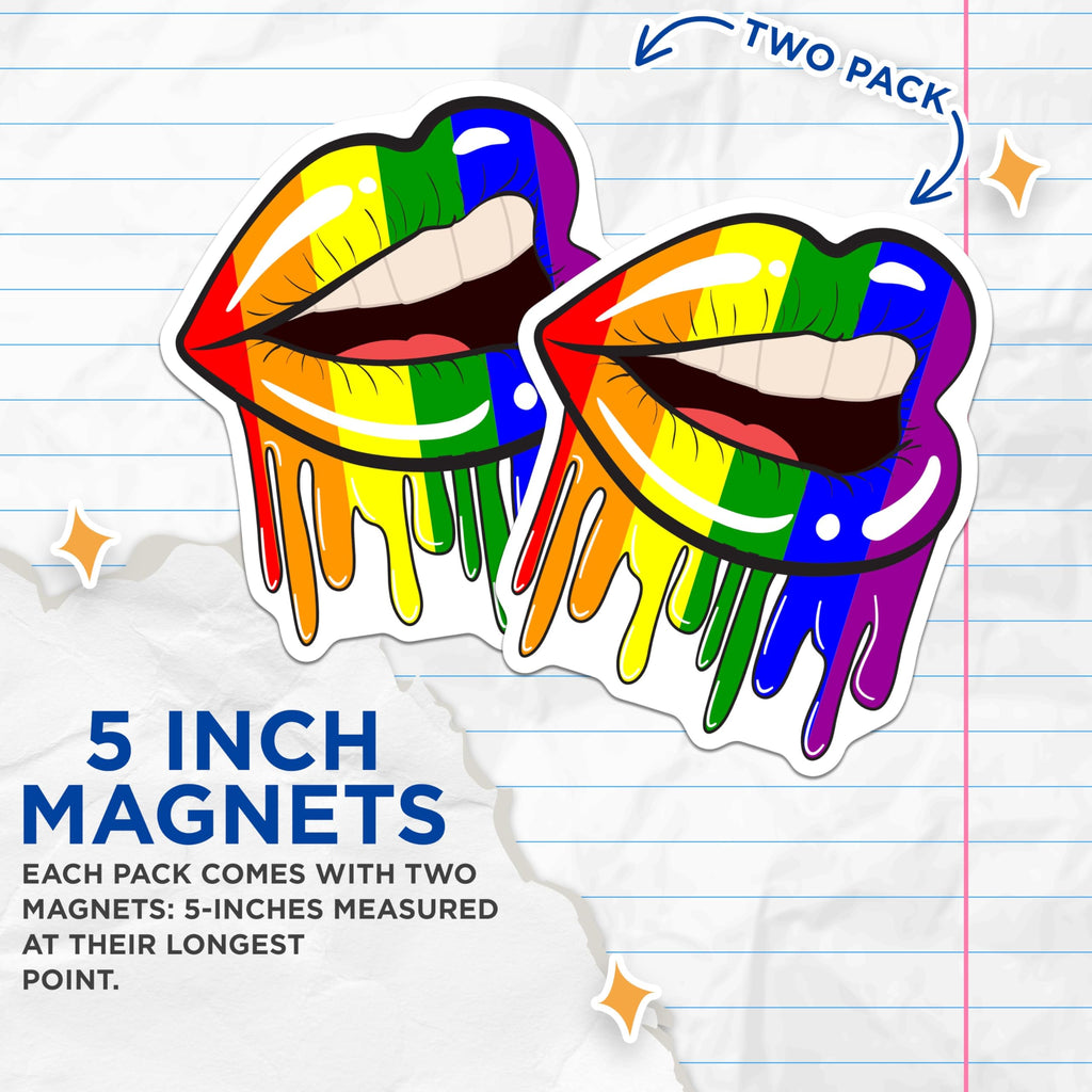 (2 Pack) Rainbow Dripping Lips Magnets - Pride LGBTQ+ Decor - Fridge Locker Magnets - 5 Inches On Longest Side - Thick Durable Magnet - Made in USA - MAG21693