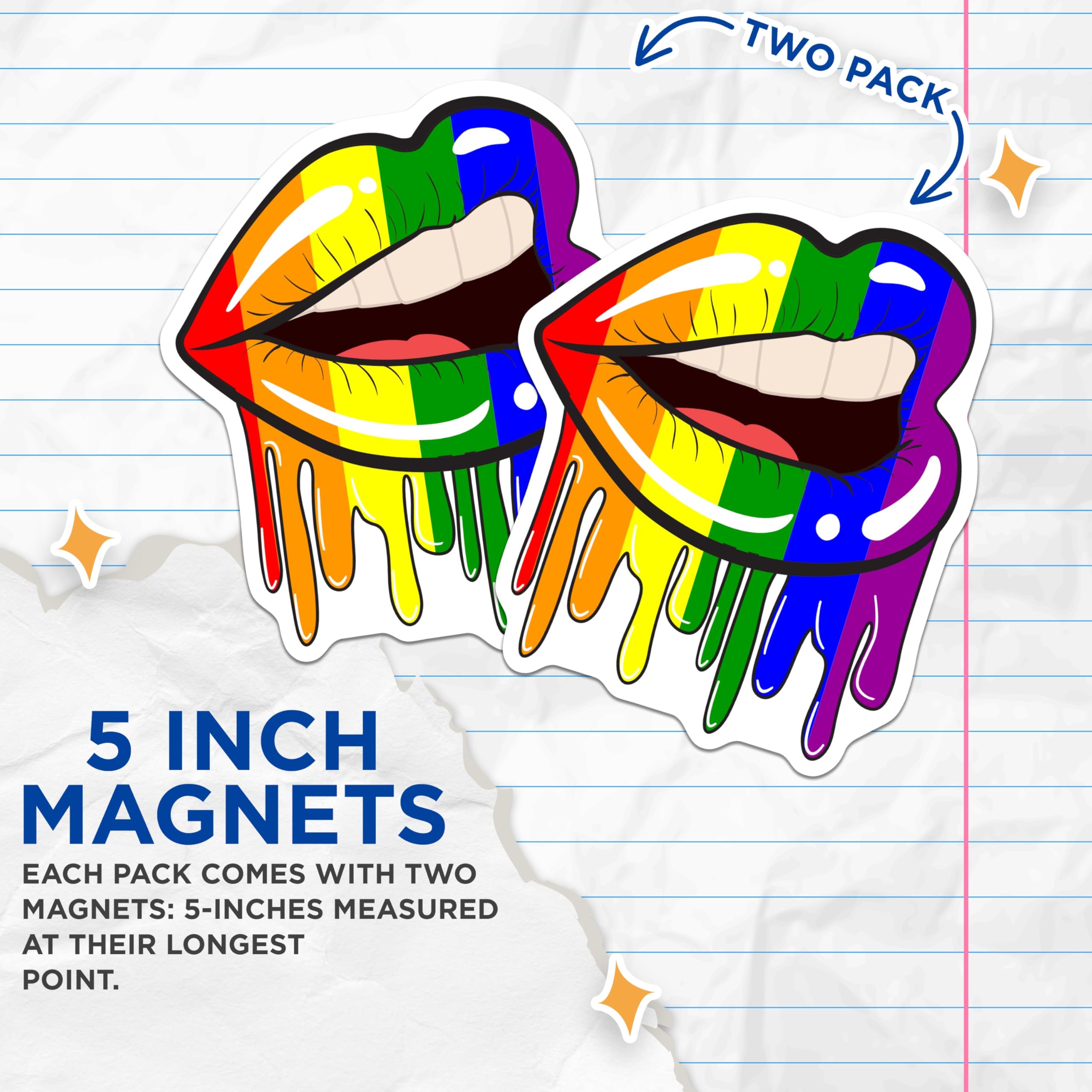(2 Pack) Rainbow Dripping Lips Magnets - Pride LGBTQ+ Decor - Fridge Locker Magnets - 5 Inches On Longest Side - Thick Durable Magnet - Made in USA - MAG21693