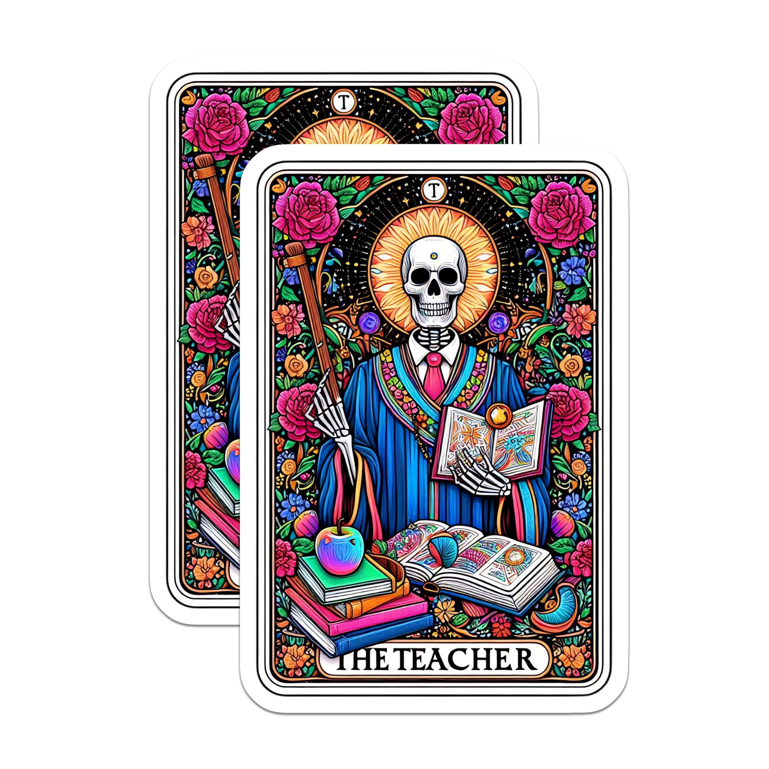 (2 Pack) Teacher Appreciation Magnets - Skeleton Educator Decor - Tarot Style Classroom Art - Mentor Thank You - 5 Inches On Longest Side - Thick Durable Magnet - Made in USA - MAG30045