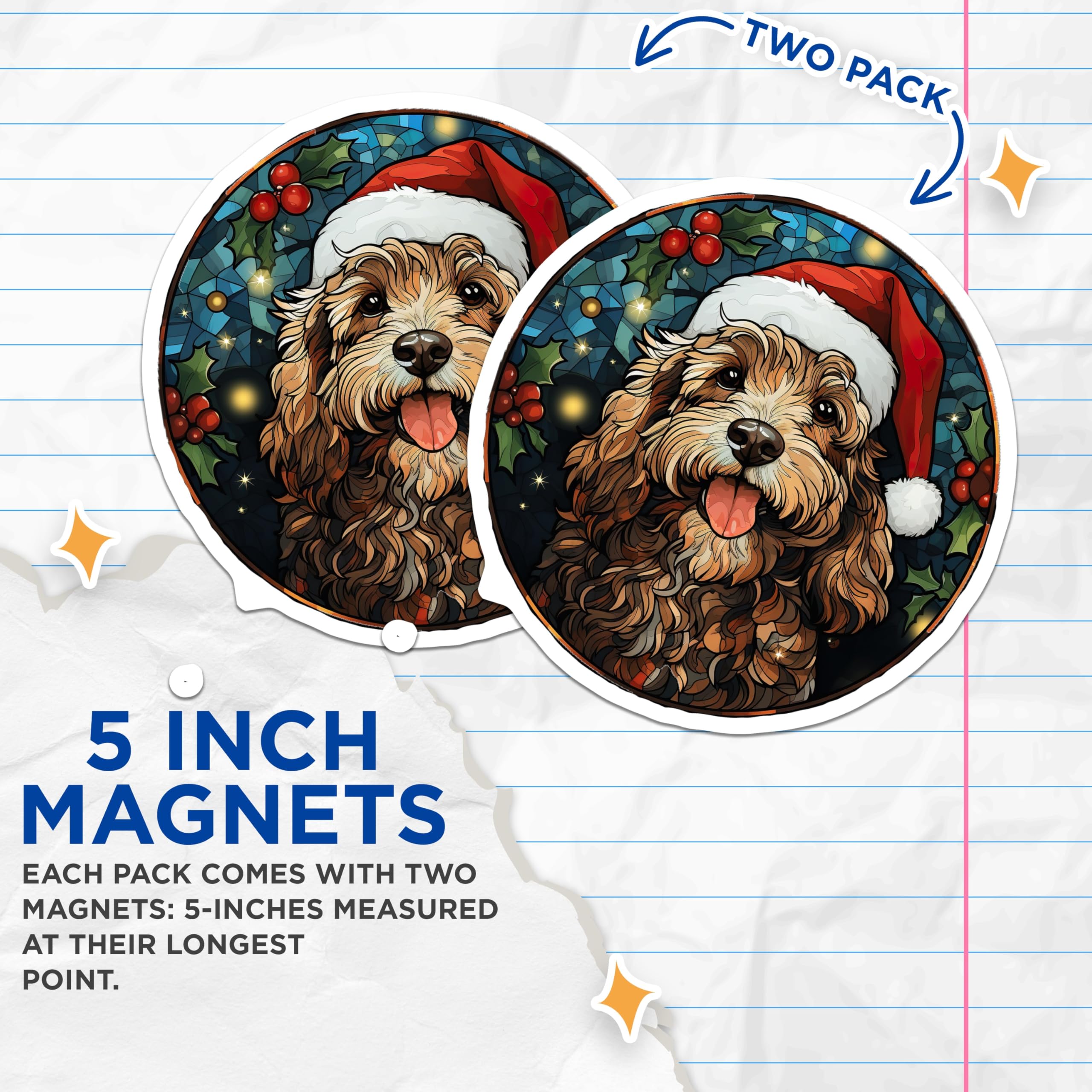(2 Pack) Christmas Cockapoo Magnets - Santa Hat Dog Art - Festive Puppy Decor for Refrigerator - 5 Inches On Longest Side - Thick Durable Magnet - Made in USA - MAG26414