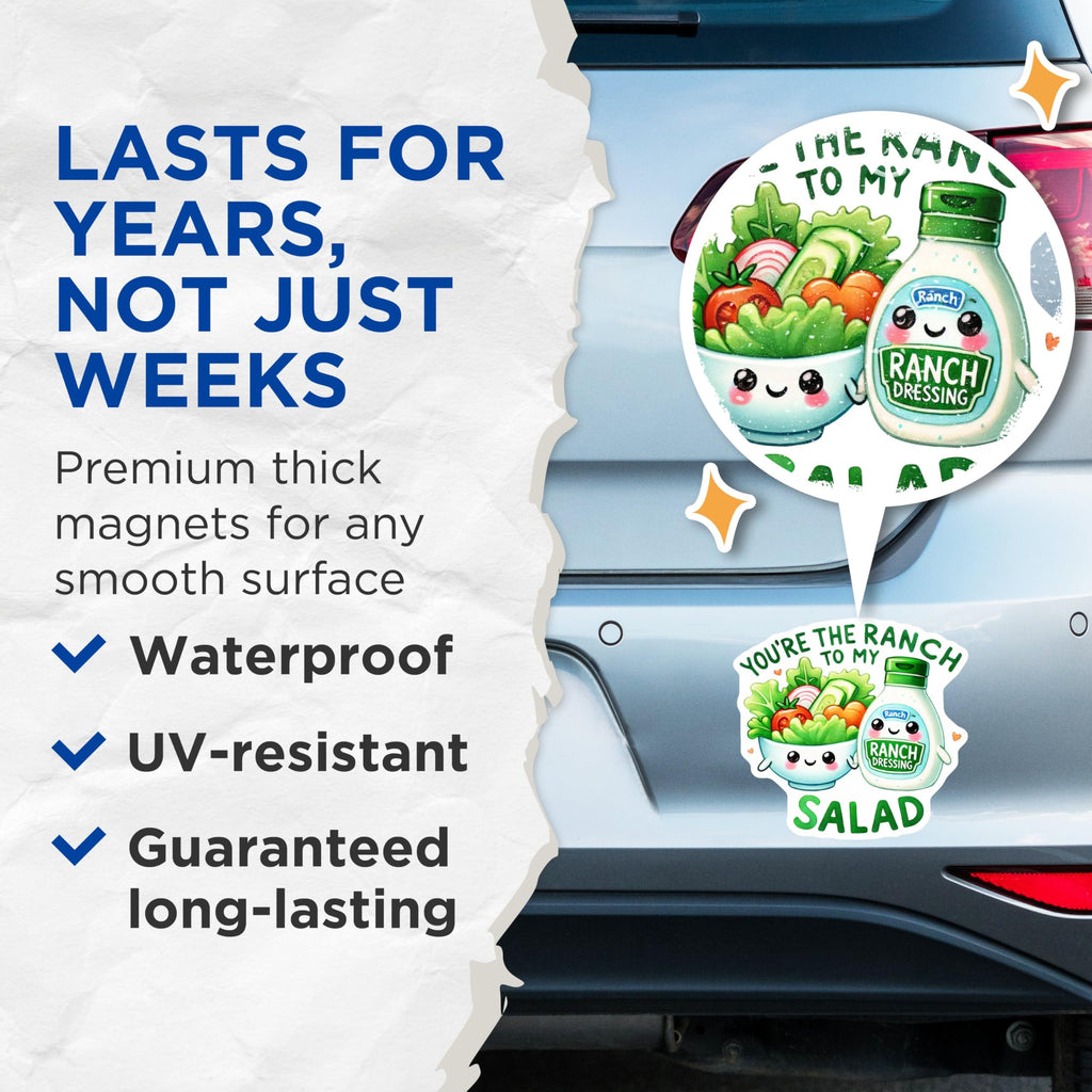 (2 Pack) You're The Ranch to My Salad Magnets - Cute Salad and Ranch Bottle Magnets - Funny Fridge Magnets - 5" On Longest Side - for Cars, Refrigerators, Toolboxes, Lockers - Made in USA MAG3551