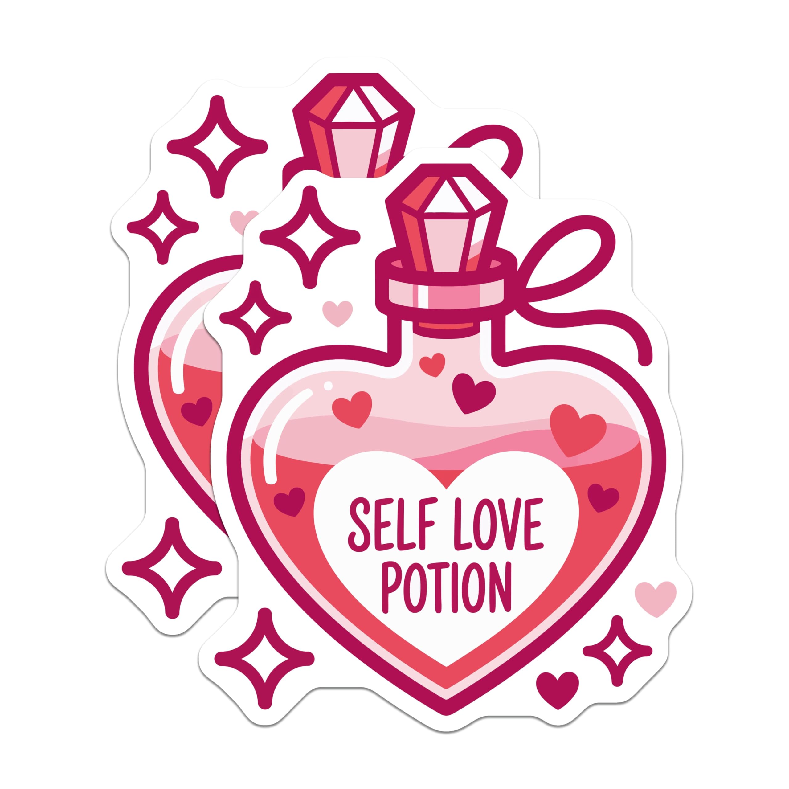 (2 Pack) Self Love Potion Magnets - Daily Positive Affirmation - Whimsical Heart Bottle Decor - 5 Inches On Longest Side - Thick Durable Magnet - Made in USA - MAG22532