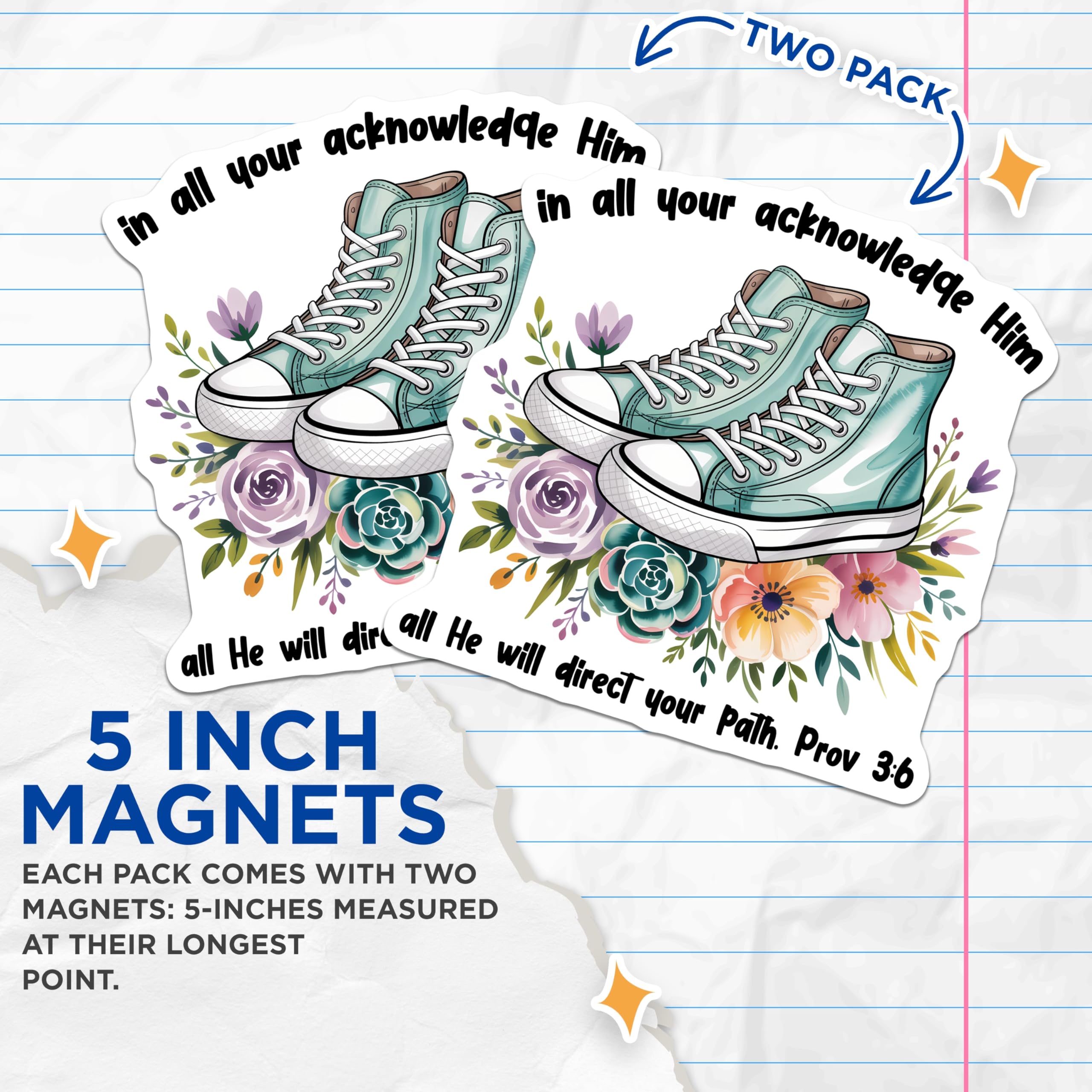 (2 Pack) Christian Verse Magnets - Shoes and Flowers - Inspirational Quote Home Decor - 5" On Longest Side - Premium Magnet - for Cars, Refrigerators, Toolboxes, Lockers - Made in USA - MAG15819