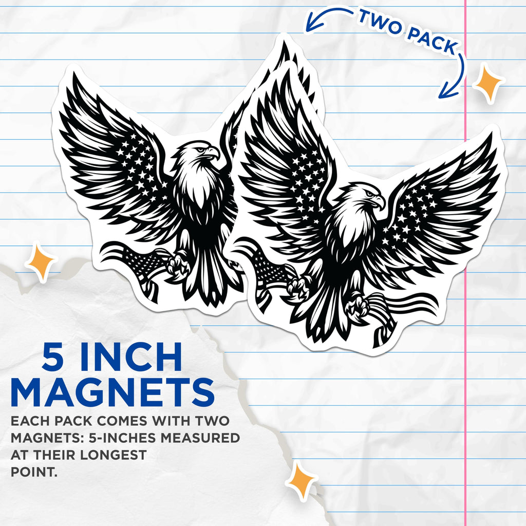 (2 Pack) Eagle Magnets - American Flag Decor - Patriotic Refrigerator Magnets - 5" On Longest Side - Premium Magnet - for Cars, Refrigerators, Toolboxes, Lockers - Made in USA - MAG16556