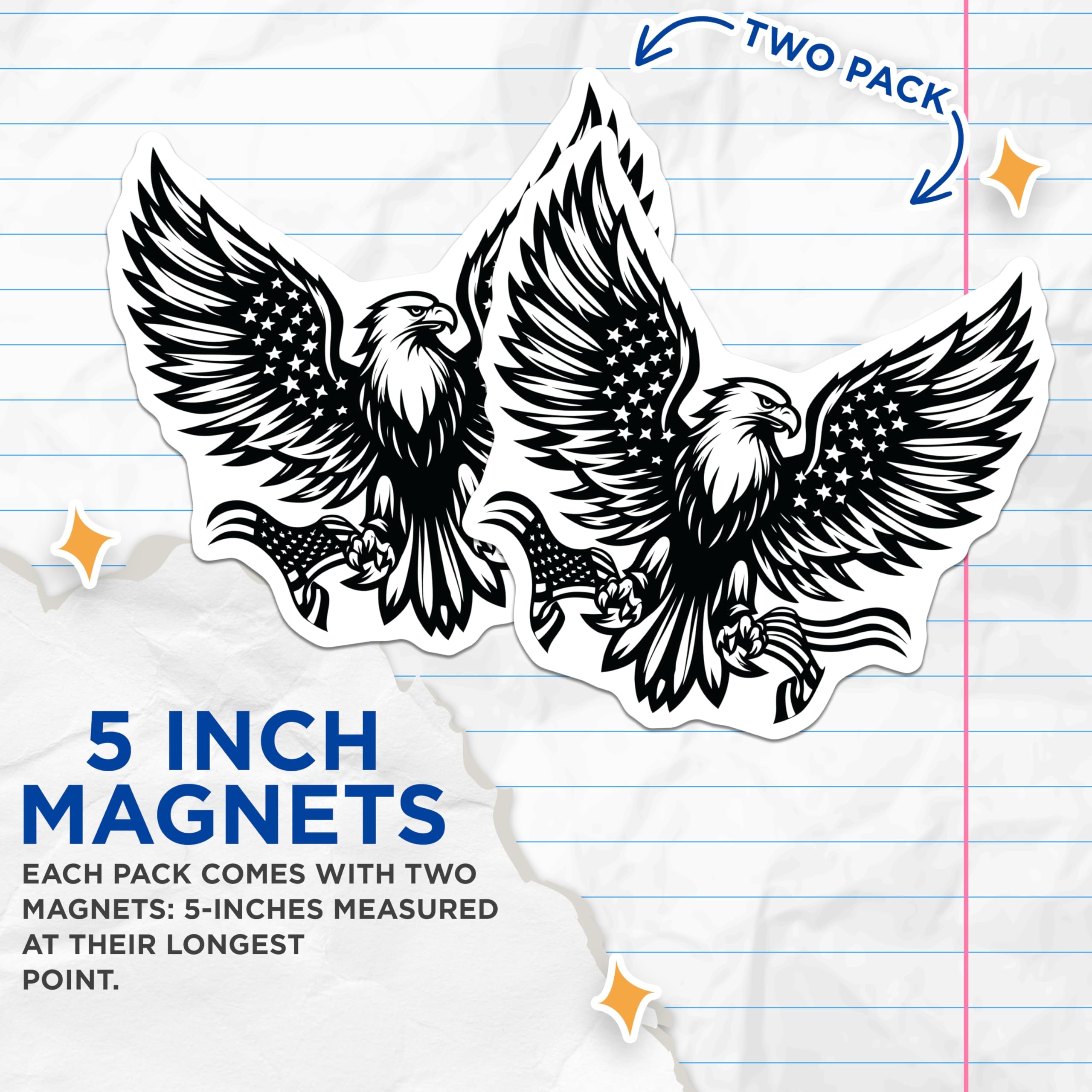 (2 Pack) Eagle Magnets - American Flag Decor - Patriotic Refrigerator Magnets - 5" On Longest Side - Premium Magnet - for Cars, Refrigerators, Toolboxes, Lockers - Made in USA - MAG16556