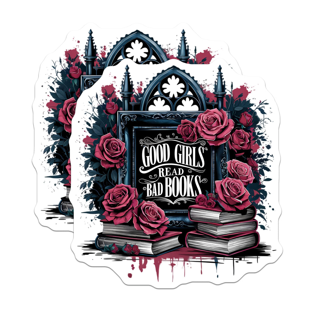 (2 Pack) Good Girls Read Bad Books Magnets - Gothic Literary Reader Art - Book Lover Fridge Decor - 5 Inches On Longest Side - Thick Durable Magnet - Made in USA - MAG21019
