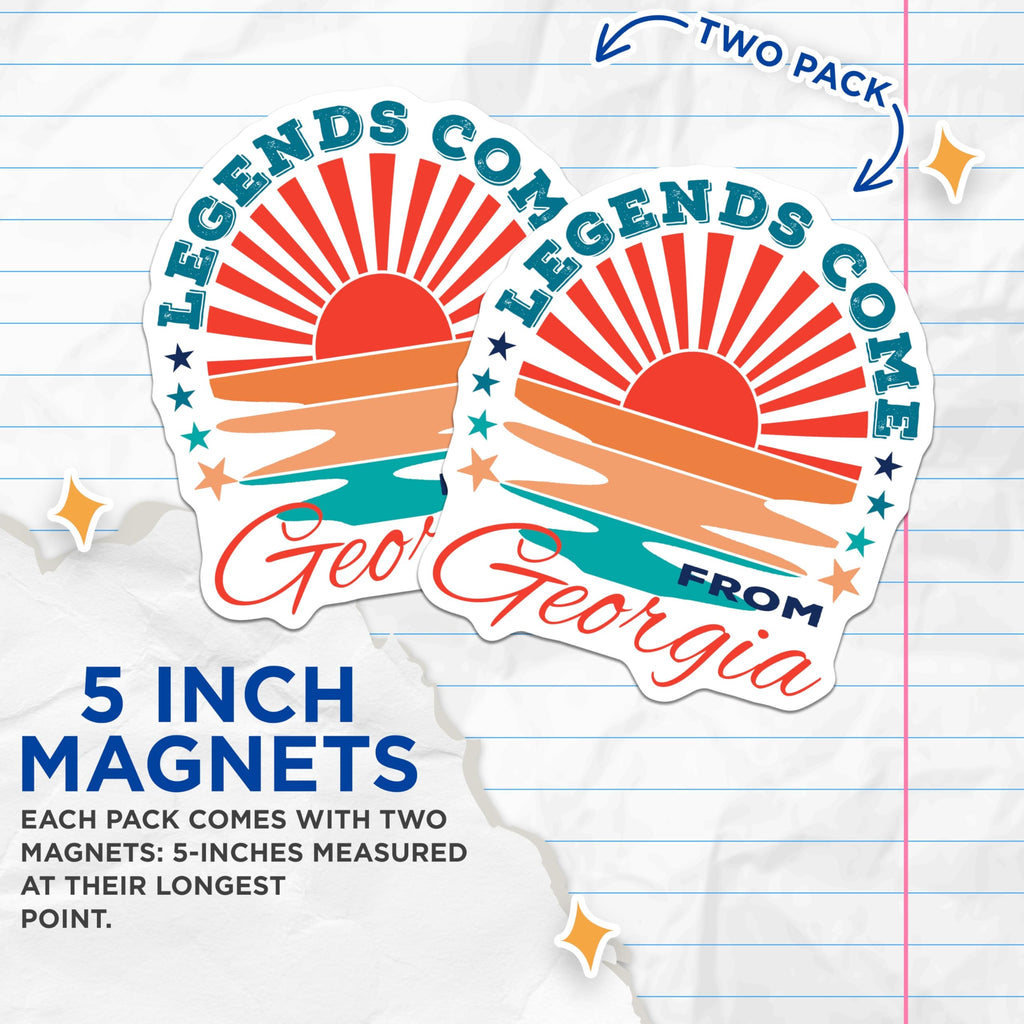(2 Pack) Georgia Magnets - Legends from Georgia - Souvenir Magnets - 5" On Longest Side - Premium Magnet - for Cars, Refrigerators, Toolboxes, Lockers - Made in USA - MAG18525