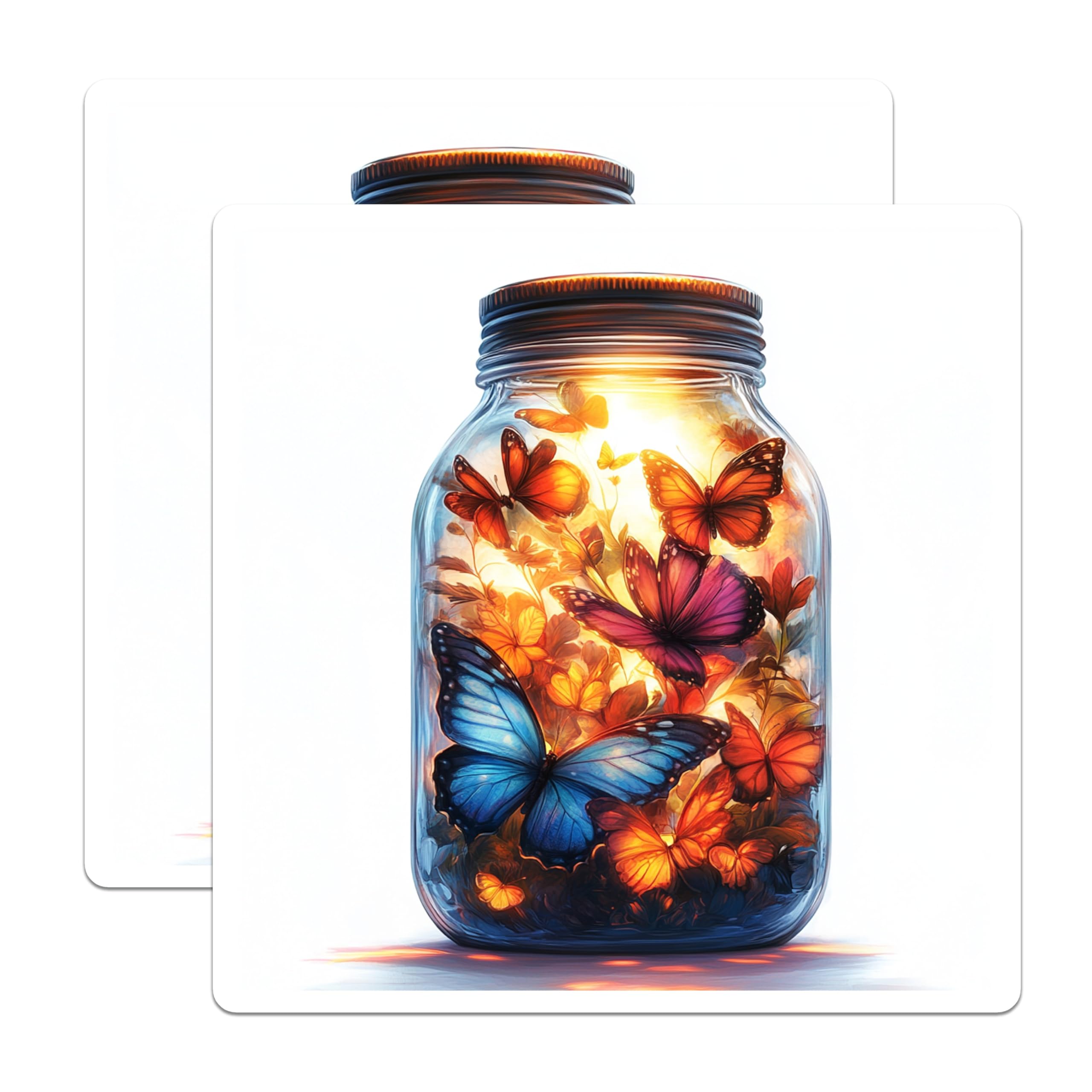(2 Pack) Butterfly Jar Magnets - Glowing Butterfly Scene - Whimsical Aesthetic Decor - 5 Inches On Longest Side - Thick Durable Magnet - Made in USA - MAG30792