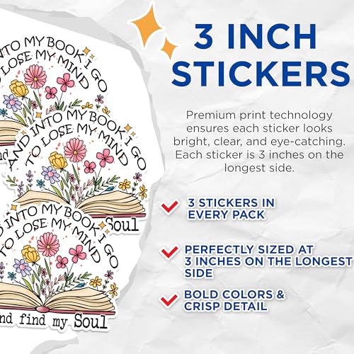 (3 Pack) Book Lover Decals - Reading Inspiration Stickers - Literary Quote Art - 3 Inches On Longest Side - Easy Peel & Apply - Made in USA - 3MCS1705