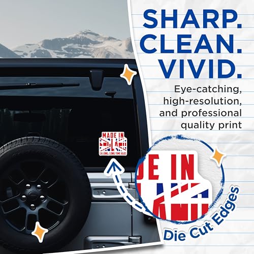 (2 Pack) Made in England Stickers - Funny British Saying - Nostalgic Retro UK Decal - 5" On Longest Side - Sticks to Smooth Flat Surfaces - Made in USA - BMCS8958