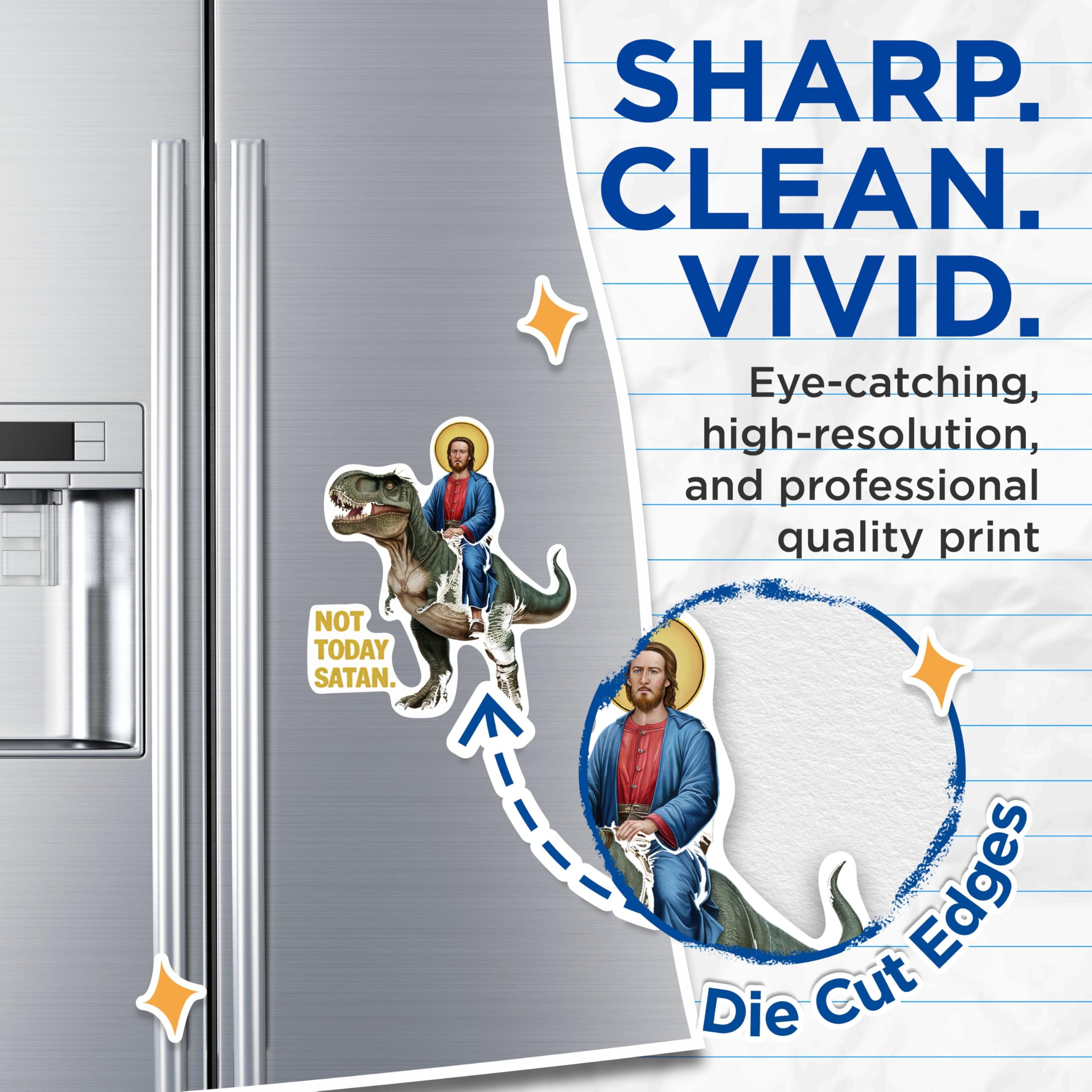 (2 Pack) Not Today Satan Magnets - Funny Jesus Riding A Dinosaur Magnets - 5 Inches On Longest Side - Premium Magnet - for Cars, Refrigerators, Toolboxes - Made in USA - MAG2065