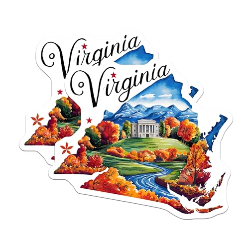 (2 Pack) Virginia State Stickers - Travel Souvenir - Scenic Landscape Artwork - 5" On Longest Side - Sticks to Smooth Flat Surfaces - Made in USA - BMCS6313