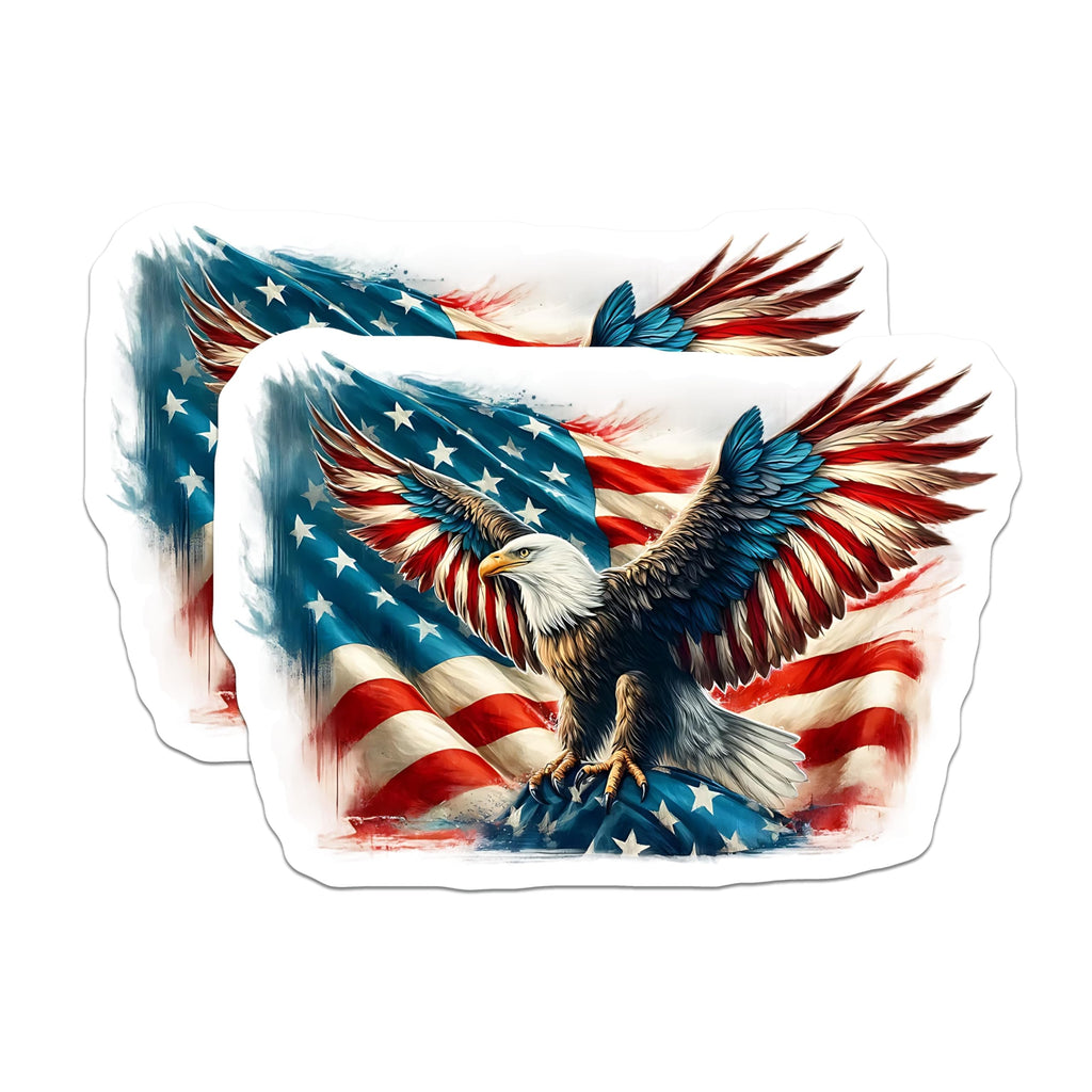 (2 Pack) American Eagle Stickers - Patriotic Stickers - USA Flag Stickers - 5" On Longest Side - Sticks to Smooth Flat Surfaces - Made in USA - BMCS15734