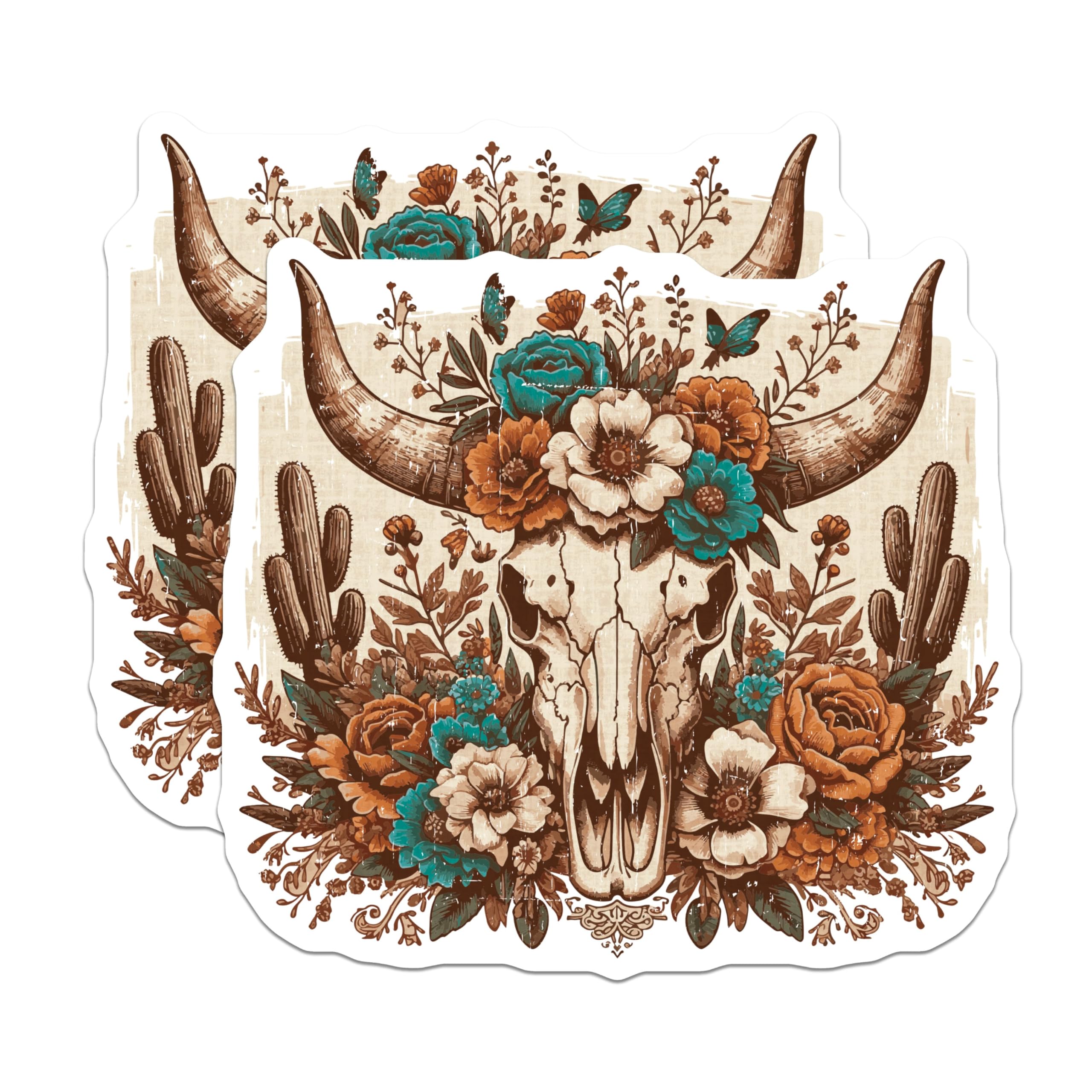 (2 Pack) Skull Magnets - Floral Skull Magnets - Southwest Skull Decor Magnets - 5" On Longest Side - for Cars, Refrigerators, Toolboxes, Lockers - Made in USA BMCS3446